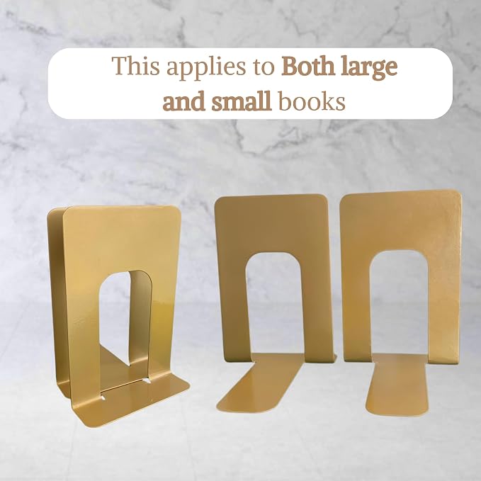Alessk Dark Matte Gold Metal Bookends for Shelves – Heavy Duty Decorative Bookends for Heavy Books – Modern Book Ends for Office Bookshelf- has 3 Non-Slip Pads at the Bottom – 2Pairs (4 Pieces)