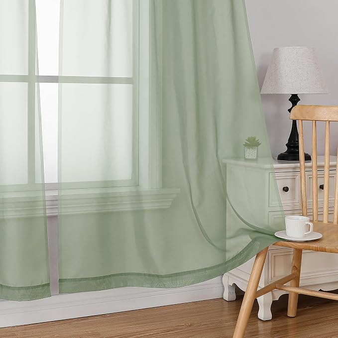 Simplebrand Sage Tier Curtains for Kitchen 24 Inches Long 2 PaSet, Rod Pocket Cafe Curtain Light Filtering Sheer Short Curtains for Bathroom/Basement Half Window 42 x 24 Inch, 2Pcs, Sage