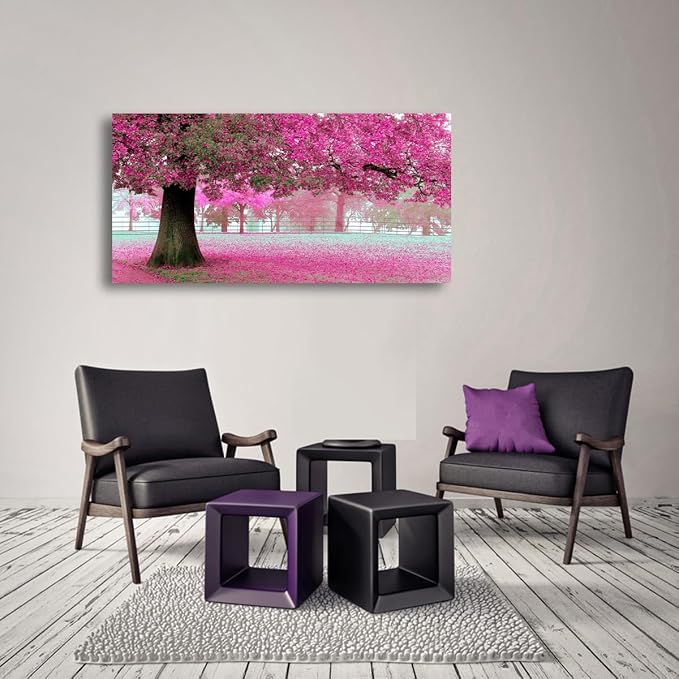 Tree of Life Wall Art Canvas Prints Natural Landscape Pictures Home Decor Pink and Green Paintings for Living Room Bathroom Bedroom Kitchen Decorations 28x57 Wooden Framed Artwork Easy Hanging