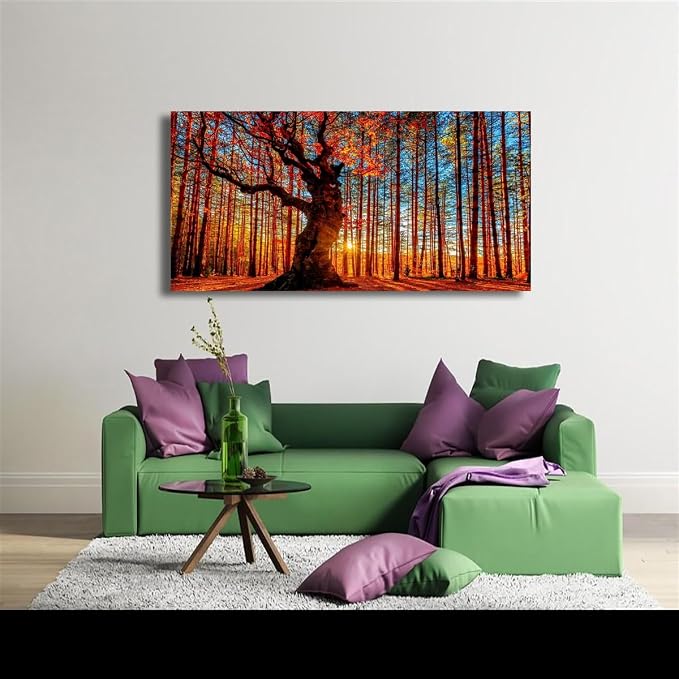 Tree of Life Wall Art Canvas Prints Natural Landscape Pictures Home Decor Colorful Forest Paintings for Living Room Bathroom Bedroom Kitchen Decorations 28x57 Inches Wooden Framed Artwork Easy Hanging