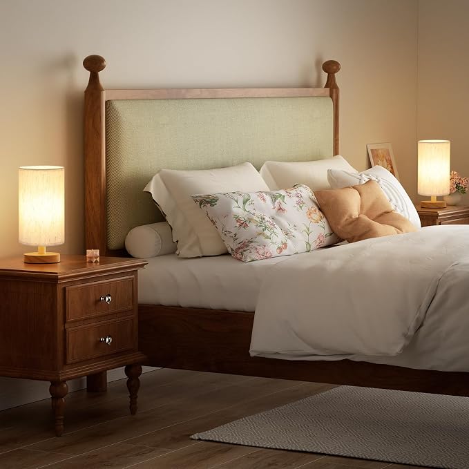 Fenmzee Small Lamps Set of 2 (Cream Shade - Wood Base, 9" Inline Control)