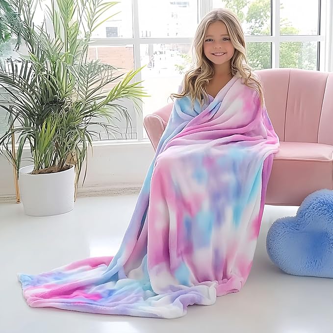 Ailemei Direct Rainbow Blanket, Pastel Tie Dye Design, Purple,30"x40" | Soft Cute Funny Decorative Flannel Throw Blankets, Fuzzy Fleece Bed Blankets for Teen Girl Adults Kid's Gift