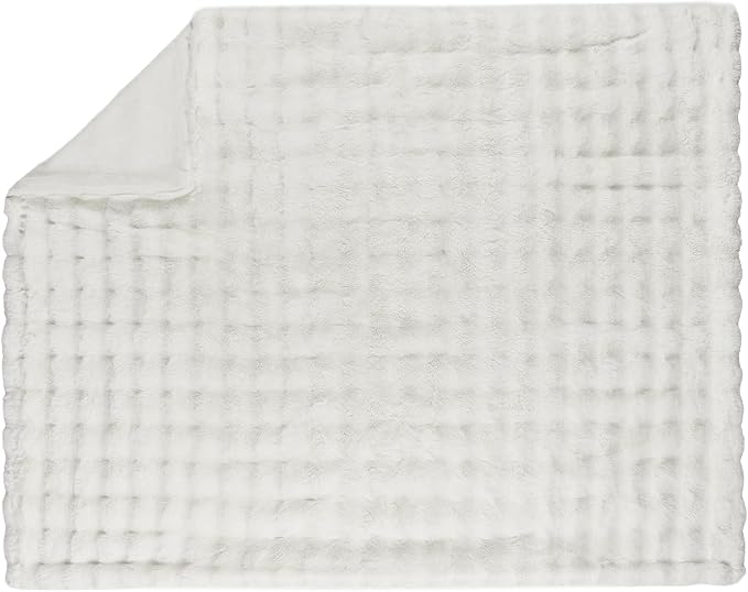 Lotus Karen King Size Faux Fur Blanket Cream White - Big Bubble Rabbit Fluff Throw for Bed Large Fluffy Fuzzy Cozy Thick Furry Plush Shaggy Blankets 108x90 Inches