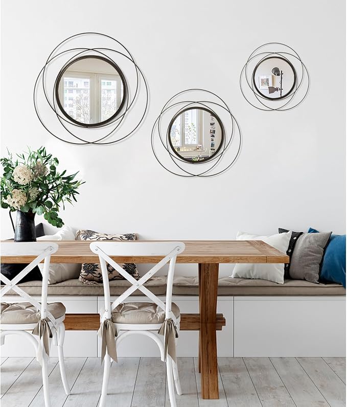 Circle Mirror for Wall with Iron Metal Wire Frame Wall-Mounted Mirror for Home Decor Living Room Bedroom Bathroom Entryway Large Brass 24" x 24"