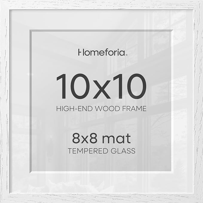 Homeforia 10x10 White Oak Picture Frame, High-End Wood, 8x8 Mat, Glass