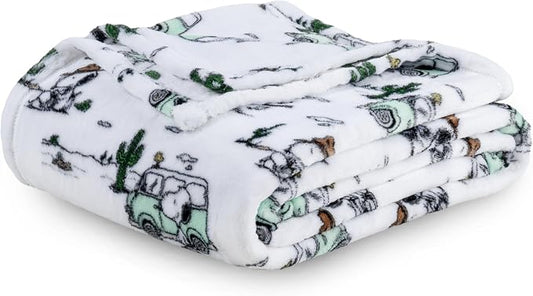 Berkshire Blanket Peanuts® VelvetLoft® Cute Character Snoopy Plush Throw Blanket,Snoopy Desert Travel White,Throw 55 in x 70 in (Official Peanuts® Product)