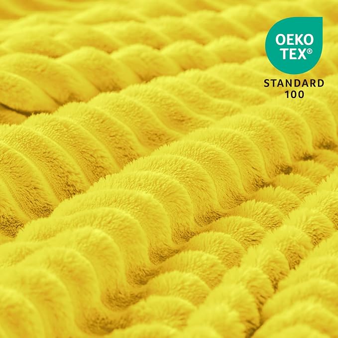 BEDELITE Ribbed Jacquard Yellow Fleece Throw Blanket for Couch, 50x60 Inch | Soft Warm Decorative Fluffy Blanket, Cozy Plush Lightweight Fuzzy Throw Blanket for Bed Sofa Home Room Decor, Gift for Women