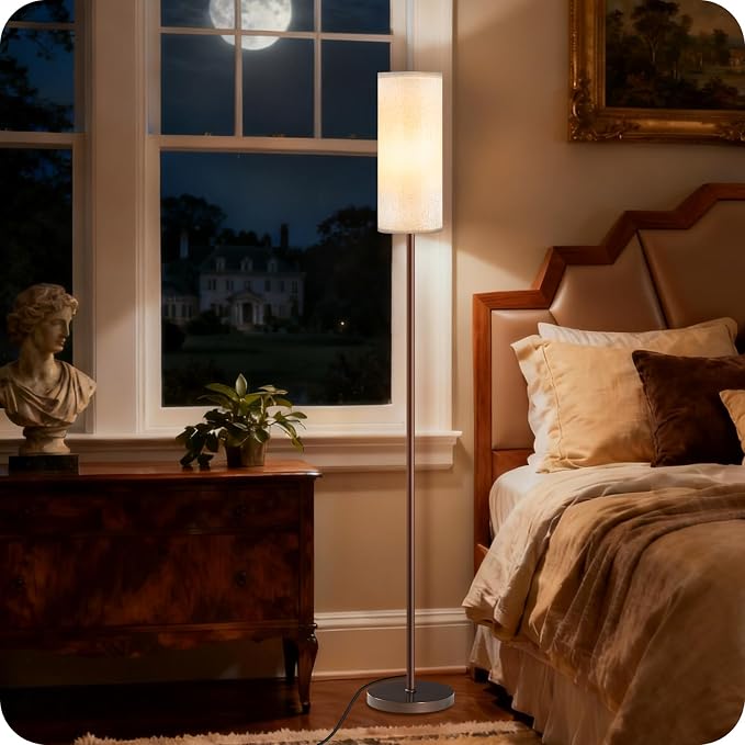 Dimmable Floor Lamps for Living Room with Remote and Foot Switch, 64.4” Modern Standing Tall Lamp, Corner Lamp for Bedroom, Bulb Included, 3000K-6500K, Beige and Brown, FCC Listed VE06LD05W1