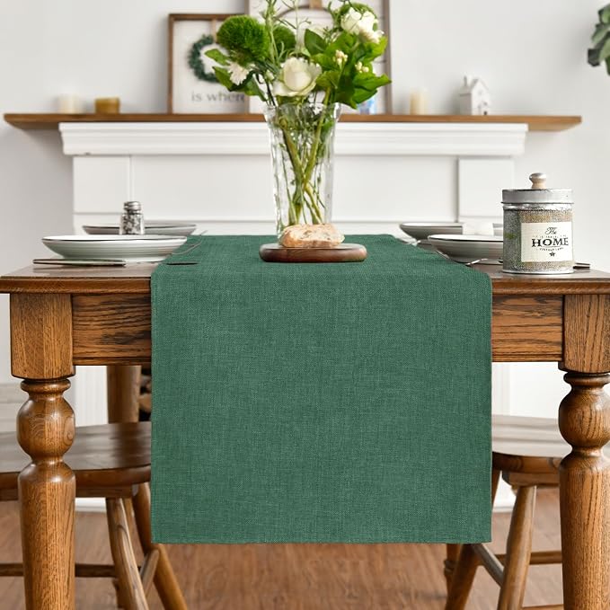 Artoid Mode Forest Green Table Runner, Seasonal Christmas Spring Washable Kitchen Dining Table Decoration for Home Party Decor 13x90 Inch