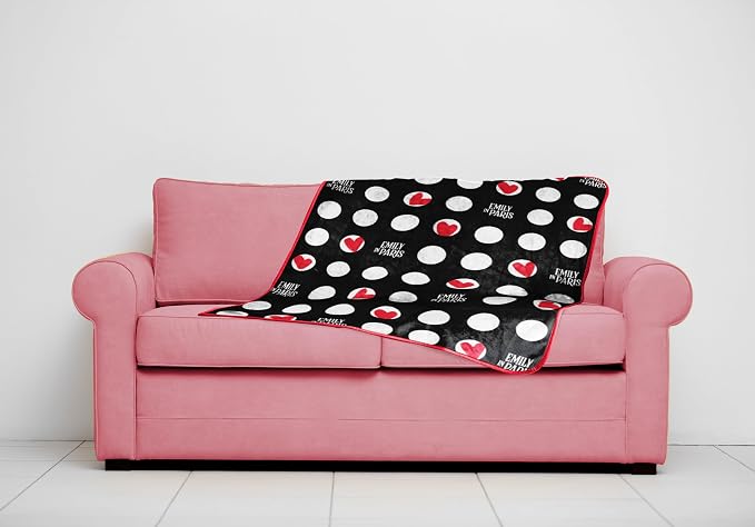 Jay Franco Emily in Paris Plush Throw Blanket - Measures 40 x 50 Inches - Black and White Polka Dot Super Soft Lightweight Fleece Bedding