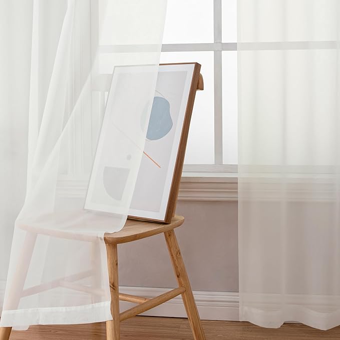 Simplebrand Ivory Sheer Curtains 96 Inches Long, Light Filtering Rod Pocket Solid Color Window Sheer Curtain Panels, Elegant Curtains & Drapes for Living Room, Bedroom 2 Panels (Ivory, 59" W x 96" L)