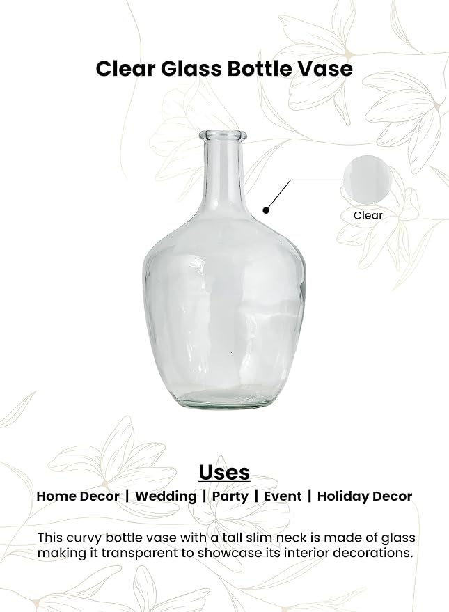 Serene Spaces Living Clear/Brown Tall Vase, Bottle Glass Vase, Elegant Home Decor for Fresh or Dried Flowers, Perfect for Living Rooms, Dining Areas, and Centerpieces (Extra Small, Set of 6 - Clear)
