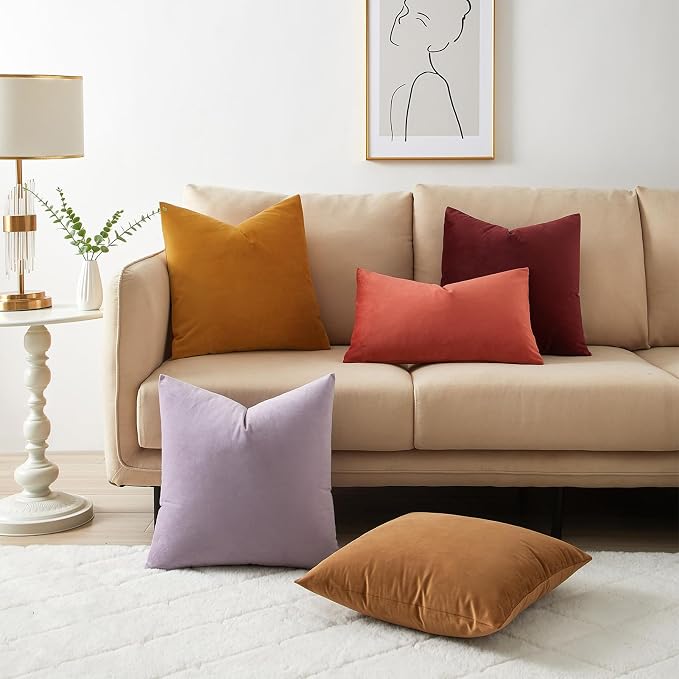 JUSPURBET 24x24 Euro Velvet Throw Pillow Covers Set of 2,Dark Red