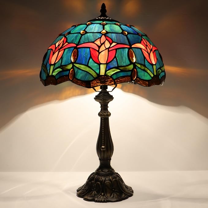 Tiffany Table Lamp Stained Glass Bedside Reading Light W12H19 inch