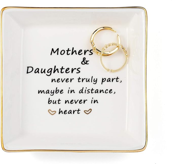 JoycuFF Mother&Daughter Gifts Ceramic Ring Dish Decorative Jewelry Tray-Gifts for Mother from Daughter or Daughter Gifts from Mom