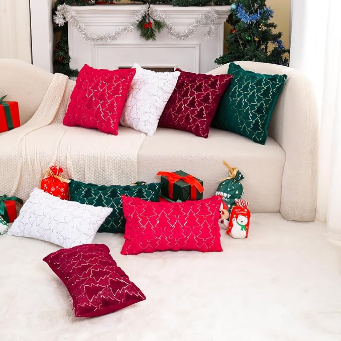 VAKADO Christmas Pillow Covers 18x18 Set of 2 Red Decorative Xmas Embroidered Throw Cushion Cases Holiday Soft Home Decor for Bedroom Sofa Chair Porch Winter
