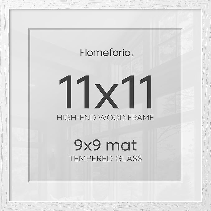 Homeforia 11x11 White Oak Picture Frame, High-End Wood, 9x9 Mat, Glass