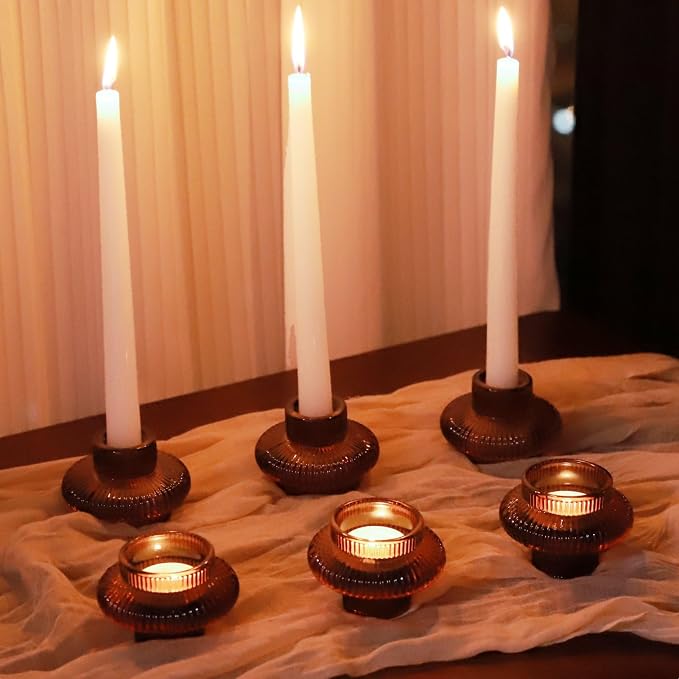 VOHO 18pcs Amber Taper Candle Holders for Table Centerpiece Wedding Party