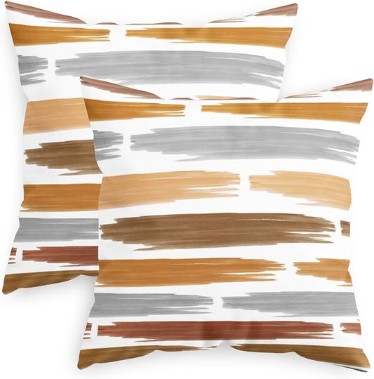 CaliTime Throw Pillow Cases Pack of 2 Cozy Fleece Abstract Geometric Texture Decorative Cushion Covers for Couch Bed Sofa Farmhouse Decoration 18 X 18 Inches Burnt Orange