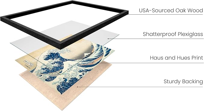 HAUS AND HUES Japanese Traditional Art - Hokusai Classic Kanagawa Wave Print, The Great Wave Poster Japanese Art Wall Decor, Japan Poster Wave Wall Art, Japandi Wall Art (Black Frame, 16x20)