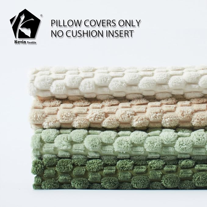 Kevin Textile Spring Throw Pillow Covers Pack of 4 Spring Super Soft Boho Corduroy Decorative Pillow Covers Cases Solid Color Plush Texture Throw Pillows for Sofa Couch Chair 18x18 Inch, Green