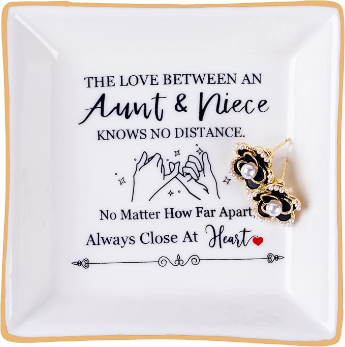 Piudee Aunt Gifts from Niece - The Love Between An Aunt Niece Knows No Distance Ring Trinket Dish Jewelry Tray, Aunt Birthday Gift Aunt and Niece Gifts for Aunts Mothers Day Christmas Valentines