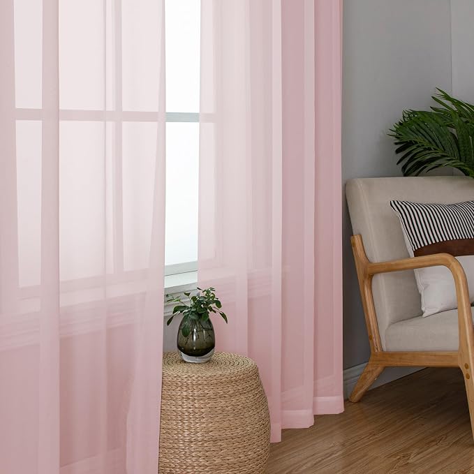Simplebrand Blush Red Sheer Curtains 90 Inches Long 2 Panels, Light Filtering Rod Pocket Solid Color Window Sheer Curtain Panels, Elegant Curtains & Drapes for Living Room, Bedroom, 59" W x 90" L