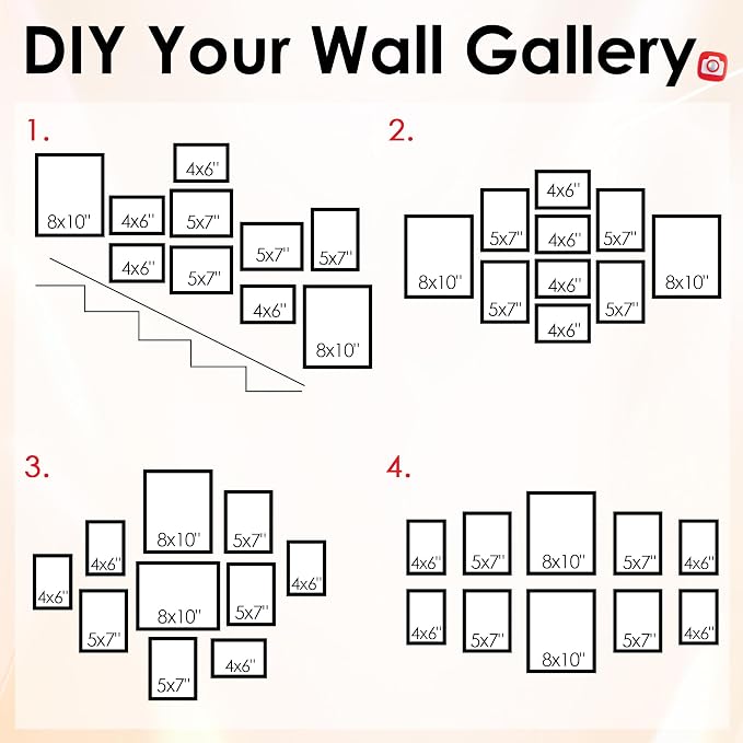 10 Pack Picture Frames Collage Wall Decor for Mounting or Tabletop Display, Gallery Wall Frame Set with Two 8x10 Black Frames, Four 5x7 Frames and Four 4x6 Frames, Multi-Pack Photo Frame Set
