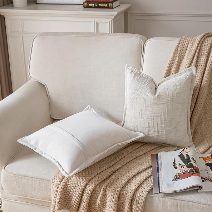 Yaertun Chenille Throw Pillow Covers 20x20 Inch Set of 2 Textured Broadside Soft Cozy Velvet Pillow Covers Modern Farmhouse Boho Decorative Pillow Cases for Couch Bed Sofa Livingroom Cream White