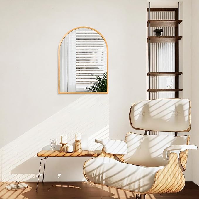Arched Wall-Mounted Mirror Gold Arch Mirror Aluminum Alloy Frame Bathroom Mirror for Vanity Living Room, Bedroom, and Entryway 20"x16"
