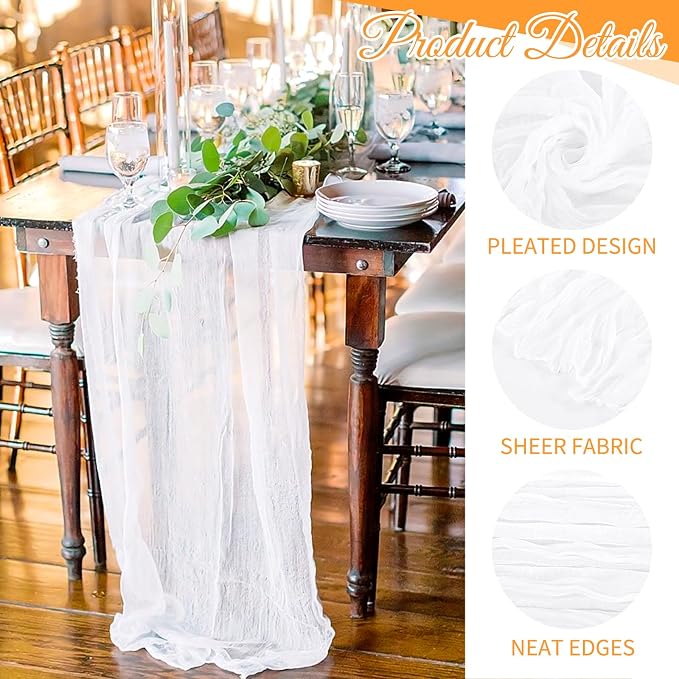 10 Pack White Cheesecloth Table Runner 17x108 Inch Boho Gauze Cheese Cloth Table Runners for Wedding Party Baby Shower Birthday Home Decor