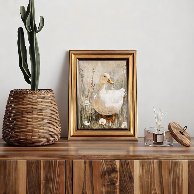 Vintage Gold Framed Wall Art Muted Duck in Spring Wall Decor Picture Cute Farmhouse Animal Poster Rustic Country Nature Cottagecore Print for Gallery Living Room Bedroom Home Decoration 9x11in