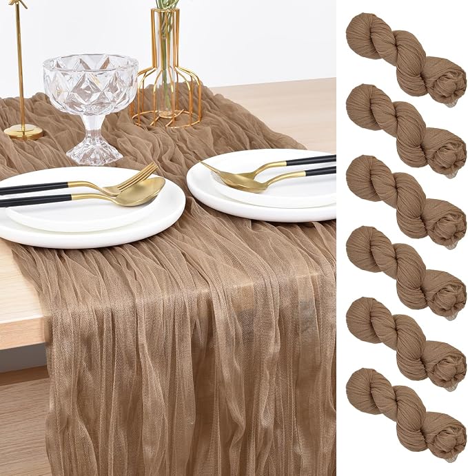 Coffee Cheesecloth Table Runner Cheese Cloth Wedding Birthday Party Decor | 10Ft Summer Rustic Boho Gauze Farmhouse Bridal Baby Shower Holiday Dining Tea Party Home Table Decorations 6 Pack