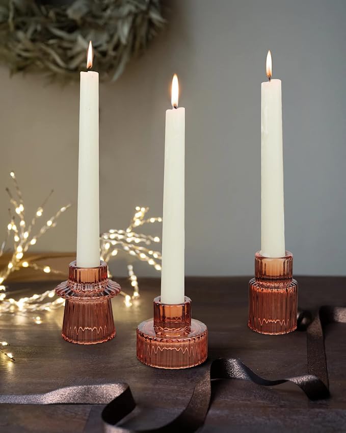 Vixdonos Glass Candlestick Holders Tealight Candle Holders for Table Centerpieces, Wedding Decor and Dinner Party (6 Pcs, Reddish Brown)
