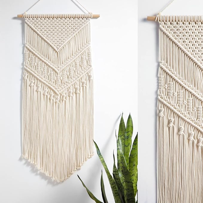 Mkono Macrame Wall Hanging, Boho Tapestry Decor, Woven Art, Ivory 17"Wx33"L