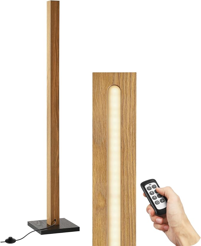 EDISHINE 48.43" Wooden LED Corner Floor Lamp with Remote, Dimmable & 7CCT