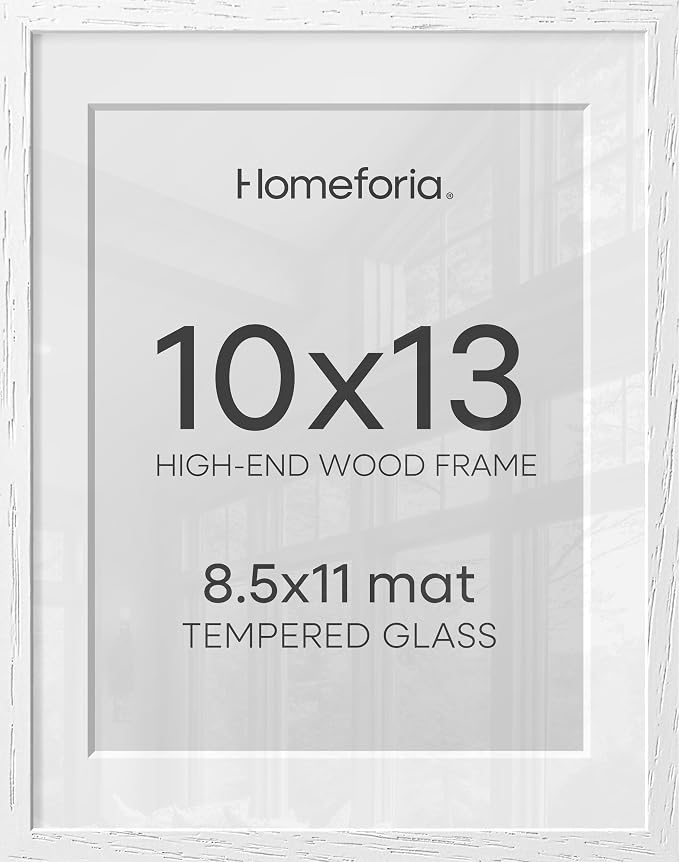 Homeforia 10x13 White Oak Picture Frame, High-End Wood, 8.5x11 Mat, Glass