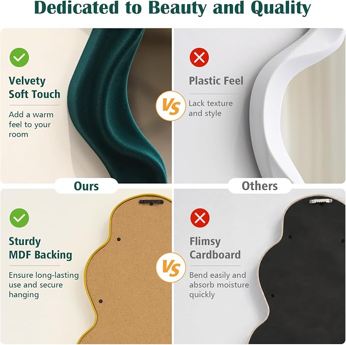 Emerald Green Wavy Wall Mirror Decor for Hallway Entryway, Irregular Cloud-Shaped Small Decorative Mirrors for Home Office Living Room, Modern Hanging Wall Art for Christmas Wedding Gift