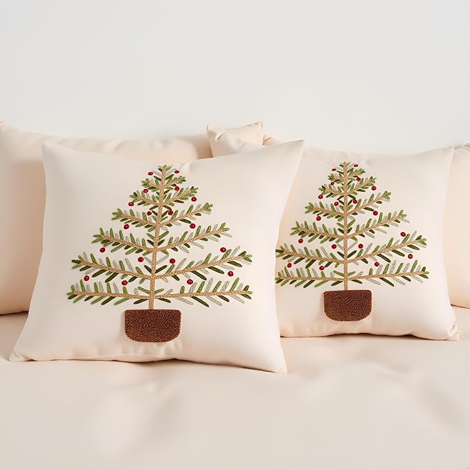 Christmas Pillow Covers 18x18 inch Set of 2 Green Xmas Tree