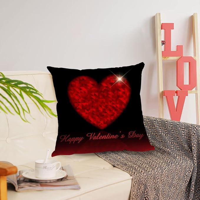 YeeJu Happy Valentines Day Pillow Covers 16x16 Set of 4 Red Love Heart Gnome Pillow Cases Velvet Wedding Anniversary Love You Cushion Covers for Outdoor Couch Sofa Decoration(16 Inch)