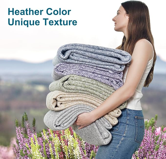 KAWAHOME Summer Sweatshirt Queen Size Blanket for Bed Lightweight Soft Thin | Breathable Jersey Blankets for Hot Sleepers in Air-Conditioned Room, Home Decor Holiday Gift, 90 X 90 Inches, Heather Camel