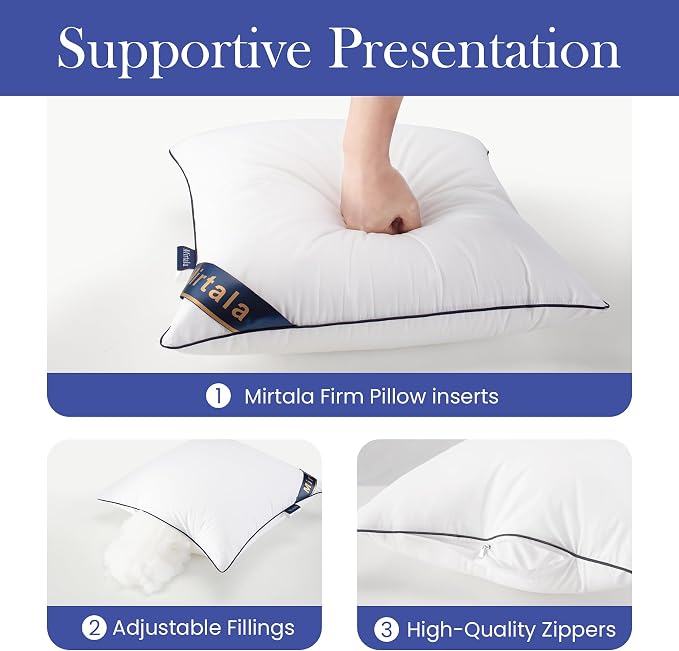 Mirtala 20"x20" Pillow Inserts Set of 2 with 100% Cotton Cover Decorative Square Throw 20" Pillows Living Room, Sofa, Couch, and Bed-White