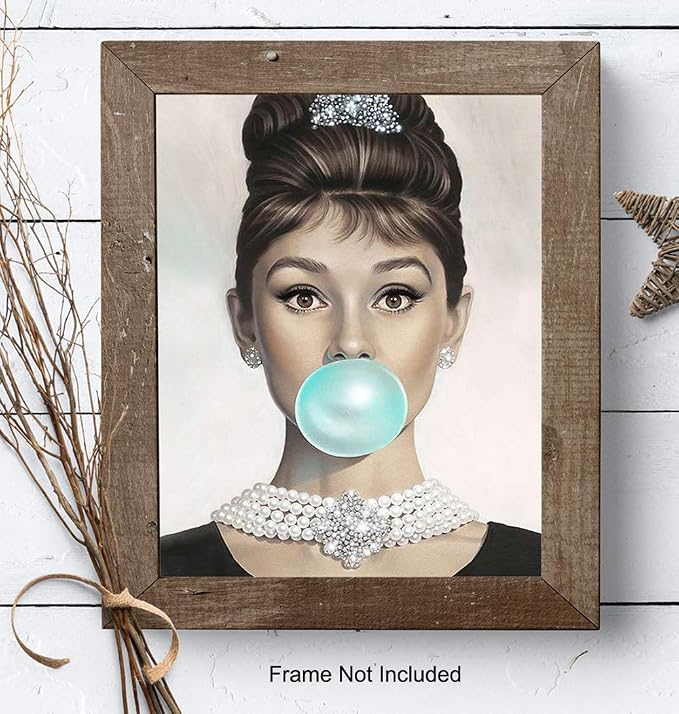 Audrey Hepburn Wall Art - Blue Audrey Hepburn Poster - Holly Golightly - Glam Wall Art - Vintage Movie Poster - Gift for Women, Her, Wife, Woman - Pop Art Wall Decor -Unframed