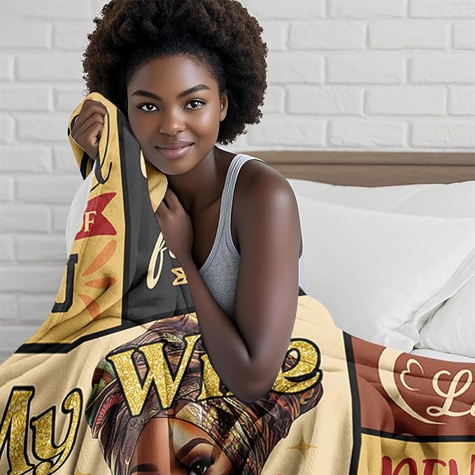 African American Gifts for Wife from Husband Blanket 60"X50", Dope Black Wife Birthday Gift Ideas, Wedding for Women, Afro Inspirational Gifts Idea for Wifey Valentines Day