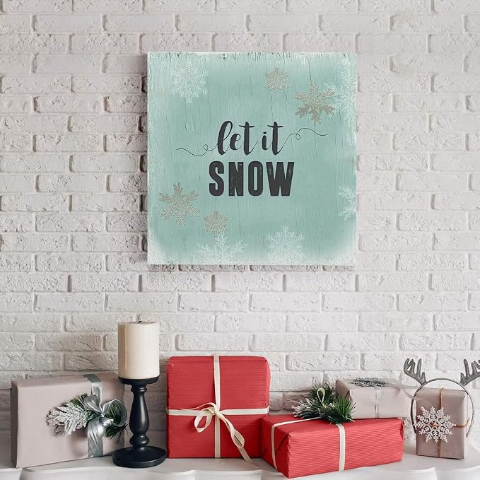 Renditions Gallery Xmas Artwork Prints for Home Decor Let it Snow on Christmas Canvas Wall Hanging Art for Bedroom Living Room & Kitchen Decorations - 16"X16" LT05