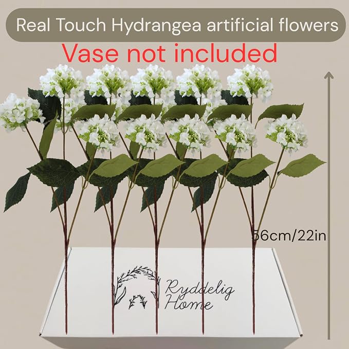 Small Faux Hydrangea Flowers 5 Stems (15 Heads) For Table Decor | Real Touch Hydrangea Flowers Artificial with Stems, Silk Floral Bouquet, Hortensias Artificiales, Snowball Viburnum