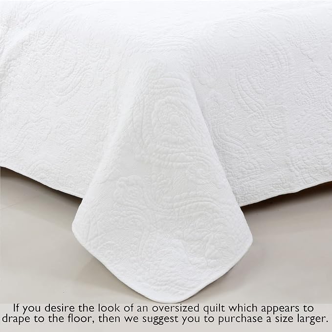 Cozy Line Home Fashions 100% Cotton Matelasse Medallion Solid White Luxury Chic Bedding Quilt Set, Reversible Lightweight Bedspread Coverlet for All Season (Medallion - White, Queen - 3 piece)