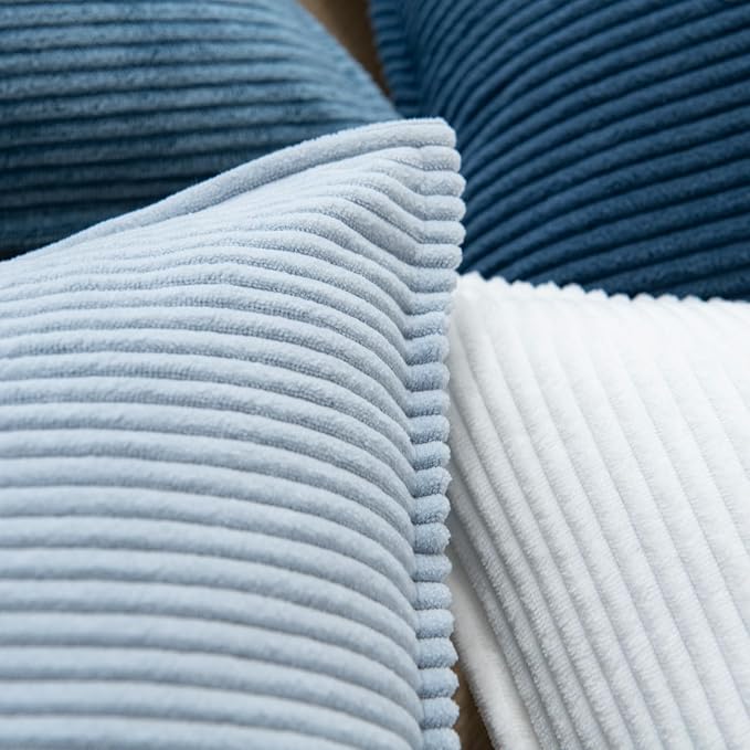 Pack of 4 Throw Pillow Covers Corduroy 20x20 Inch,Blue | Decorative Velvet Couch,Summer Cases Square,Farmhouse Boho Cushion Covers for Sofa Bed Living Room Home Decor & Office