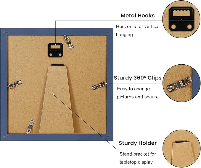 YESKAY 8x8 Picture Frame Set of 9, Photo Gallery Wall Frame Set, Display Pictures 4x4 with Mat or 8 x 8 Without Mat, Square Frame Picture Frames Collage Wall Decor, Blue