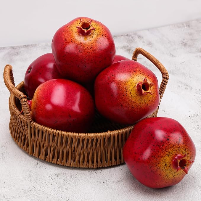 6pcs Artificial Pomegranate Decor, Realistic Plastic Fake Fruit
